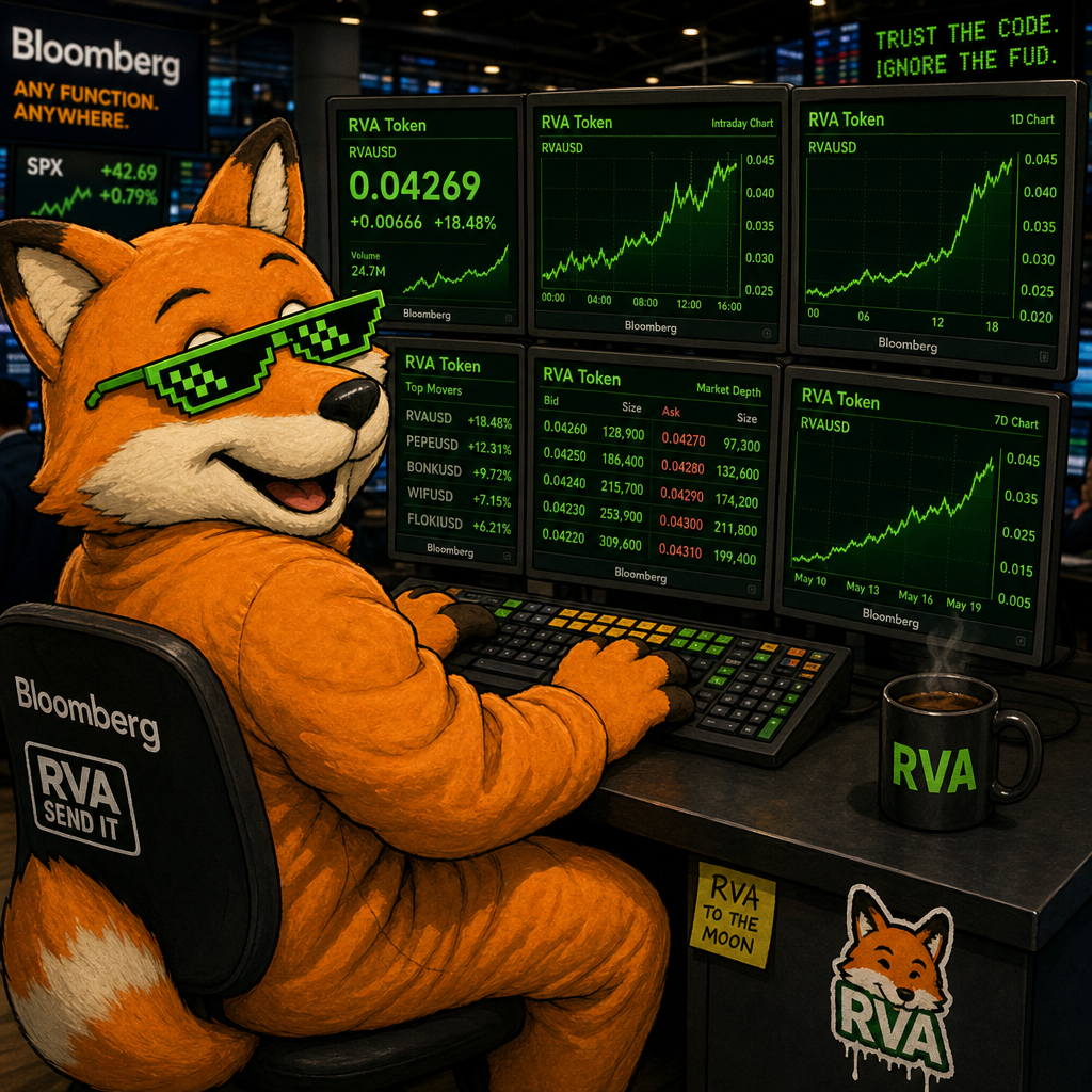 Robin mascot trading RVA at a Bloomberg terminal